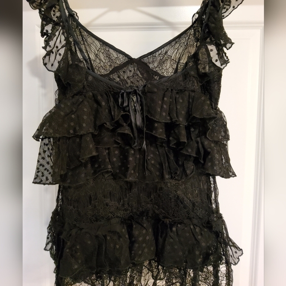 Amen Couture Black Polka Dot Tiered Mesh Lace Blouse - Picture 12 of 15